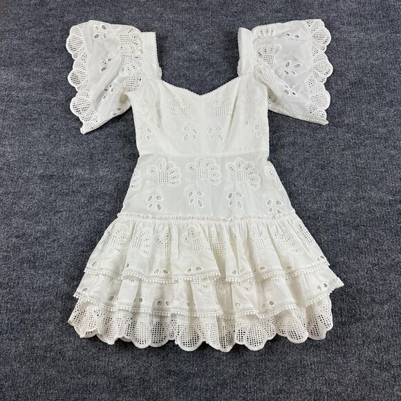Alexis Dress Small Afonsa Tiered Mini White Embroidered Eyelet Lace Cottagecore - Picture 5 of 15